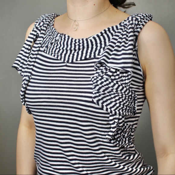 Anthropologie Deletta Blouse Ruffle Drape Striped - Picture 8 of 9